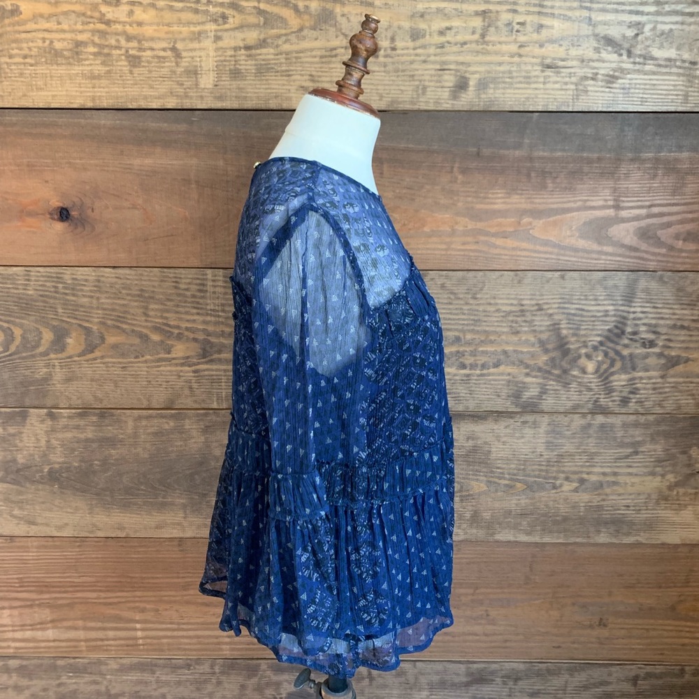Lucky Brand Blue Gathered Top - Picture 2 of 8